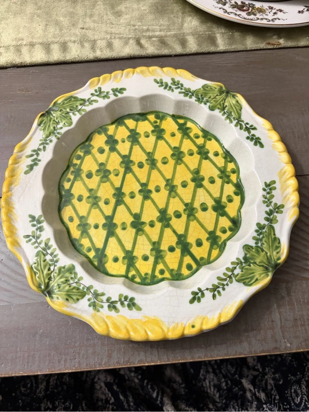 Vintage Decorative Yellow & Green Ceramic Serving Plate made in Italy